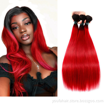 Factory Price 100% Indian Human Hair 1b/red Ombre Color Hair Bundles Cuticle Aligned Mink Virgin Straight Hair Extension Vendors